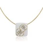 Myosotis Fine Porcelain Gold Pendant with Double Flower