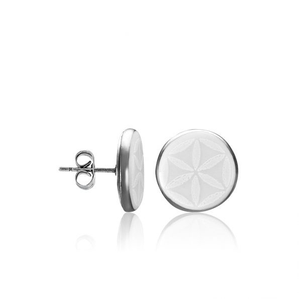 Minimal White&Platinum Round Earrings