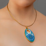 Gold of the desert Blue Mandala Oval Pendant