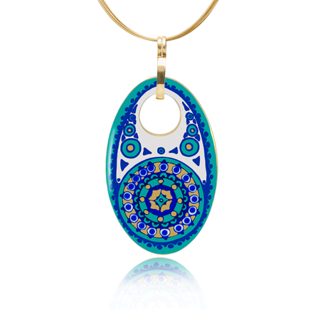 Gold of the desert Blue Mandala Oval Pendant